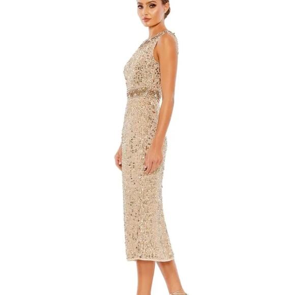 MAC DUGGAL 10739 Sleeveless High Neck Midi Dress Size 6 in Gold MSRP: $398 - Picture 4 of 10